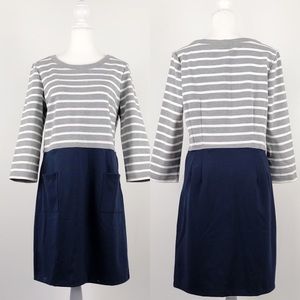 GAP 3/4 Sleeve Contrast White Stripe Midi Dress